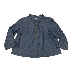 Charter Club Blue Chambray Ruffle Trim Thin Blazer XL